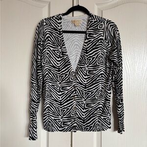 Michael Kors cotton nylon brushed knit zebra stripe V neck cardigan size Medium